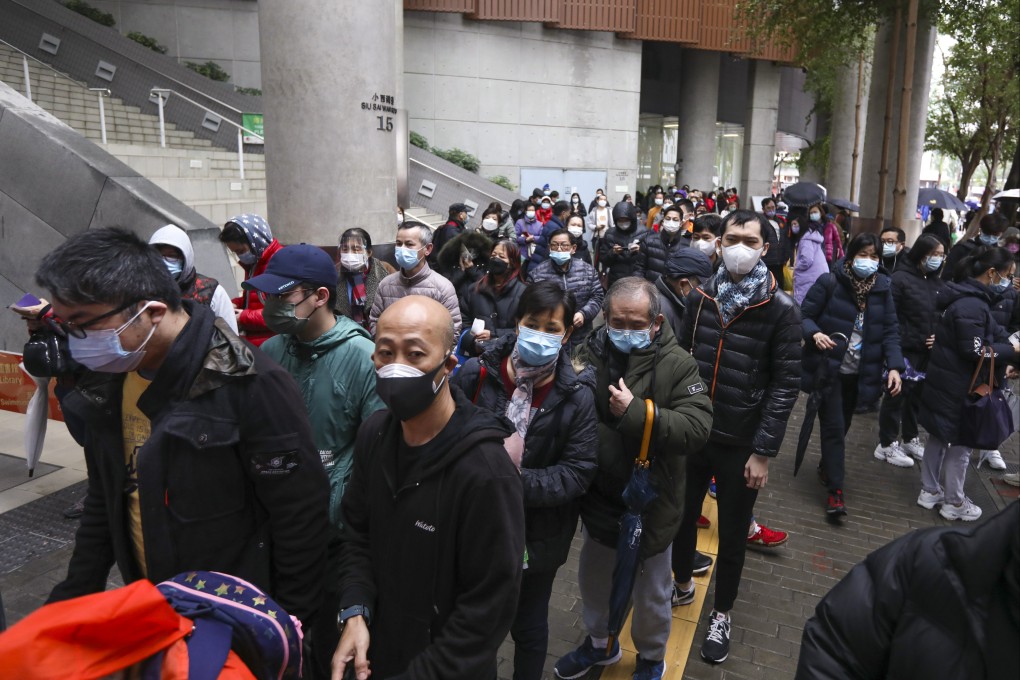 Residents queue up for Covid-19 testing in Hong Kong’s Siu Sai Wan Community Hall. Photo: Yik Yeung-man