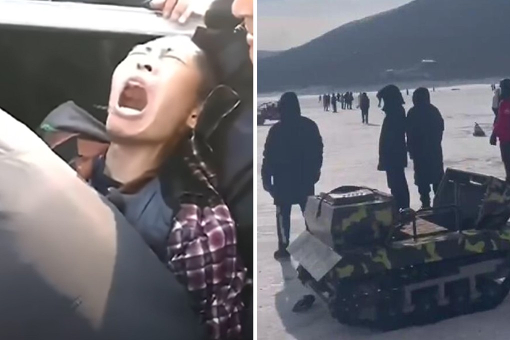 Zhu Xianjian [left] yells as he is being detained by police last November. Now his temporary home has become a tourist attraction [right]. Photo: Handout