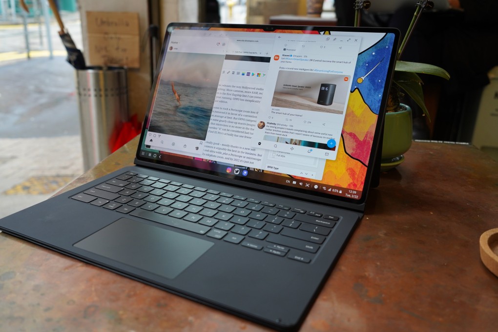 With its removable keyboard case the Samsung Galaxy Tab S8 Ultra resembles and operates like a laptop.  Its14.6-inch screen makes it the largest tablet ever released. Photo: Ben Sin