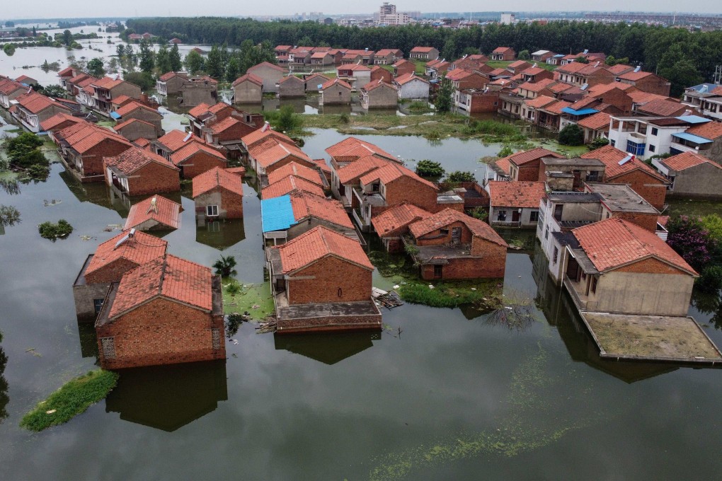 Flooded homes along the Yangtze River in 2020, when vast swathes of eastern and central China were inundated. Photo: AFP