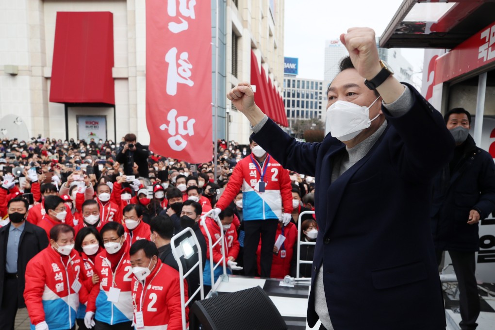 South Korea’s opposition presidential front runner Yoon Suk-yeol during a campaign rally in the southeastern city of Ulsan. Photo: EPA-EFE via Yonhap