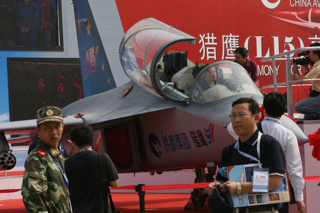 An L15 Advanced Trainer is displayed at the China International Aviation And Aerospace Exhibition in Zhuhai in October 2006. Photo: