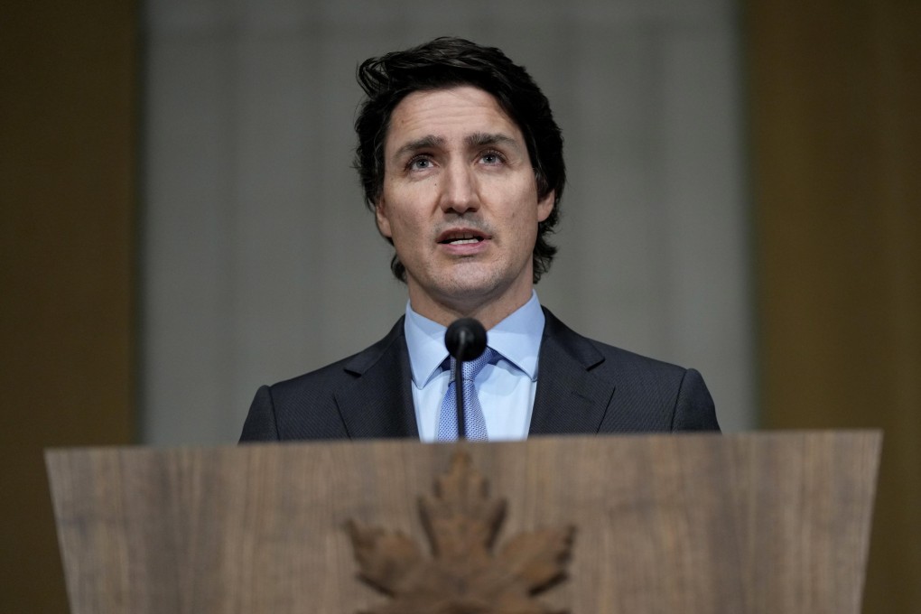 Canadian Prime Minister Justin Trudeau speaks during a press conference on Tuesday. Photo: Canadian Press via dpa