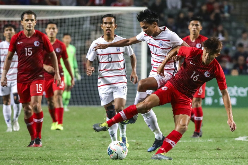 Tan Chun-lok (No 16) of Hong Kong in action against Cambodia in the 2022 World Cup Asian zone qualifiers at the Hong Kong Stadium. Photo: May Tse