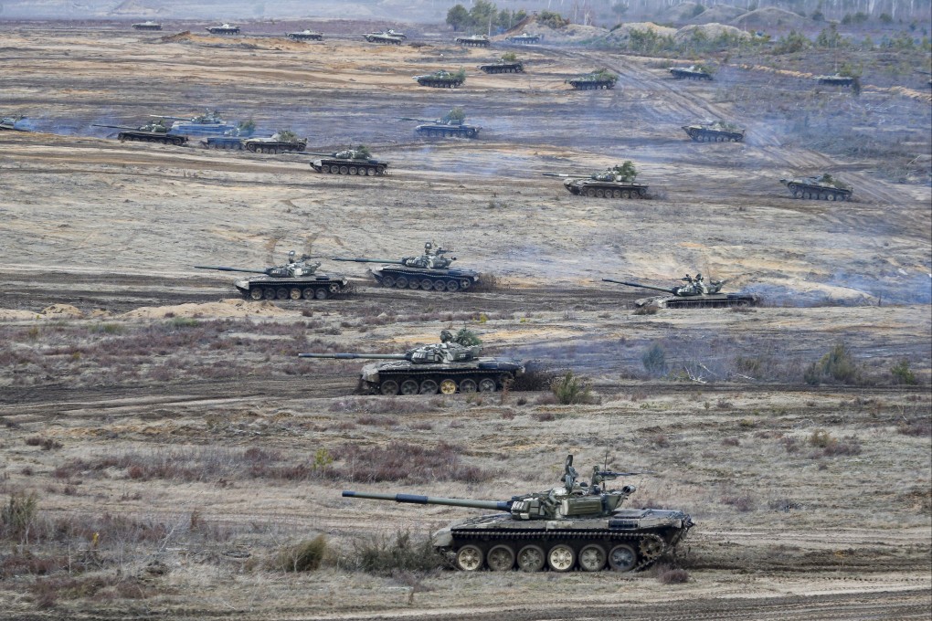 Tanks in Russia-Belarus military drills on February 19. Photo: AP