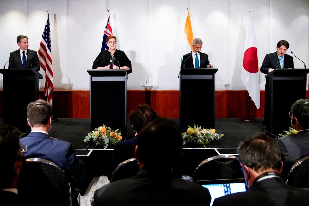 U.S. Secretary of State Antony Blinken, Australian Foreign Minister Marise Payne, Indian Foreign Minister Subrahmanyam Jaishankar and Japanese Foreign Minister Yoshimasa Hayashi during a press conference of the Quadrilateral Security Dialogue (Quad) foreign ministers in Melbourne, Australia, February 11, 2022. Photo: Reuters