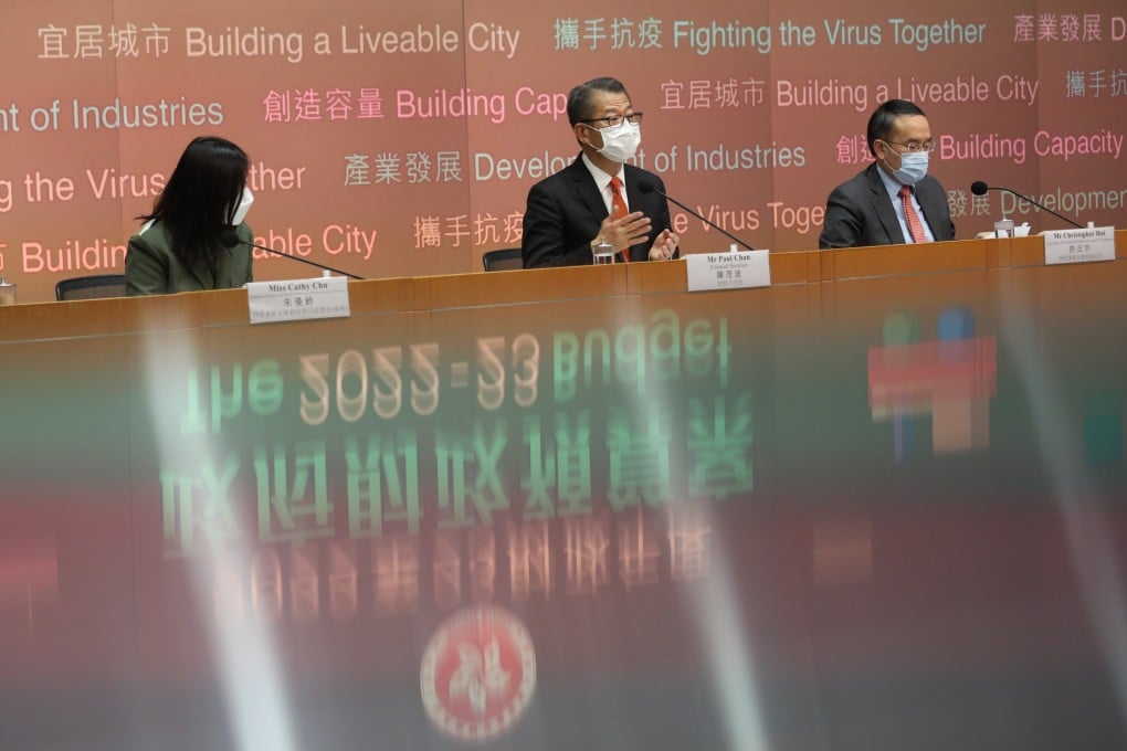 Financial Secretary Paul Chan addresses the media after his budget speech. Photo: Yik Yeung-man
