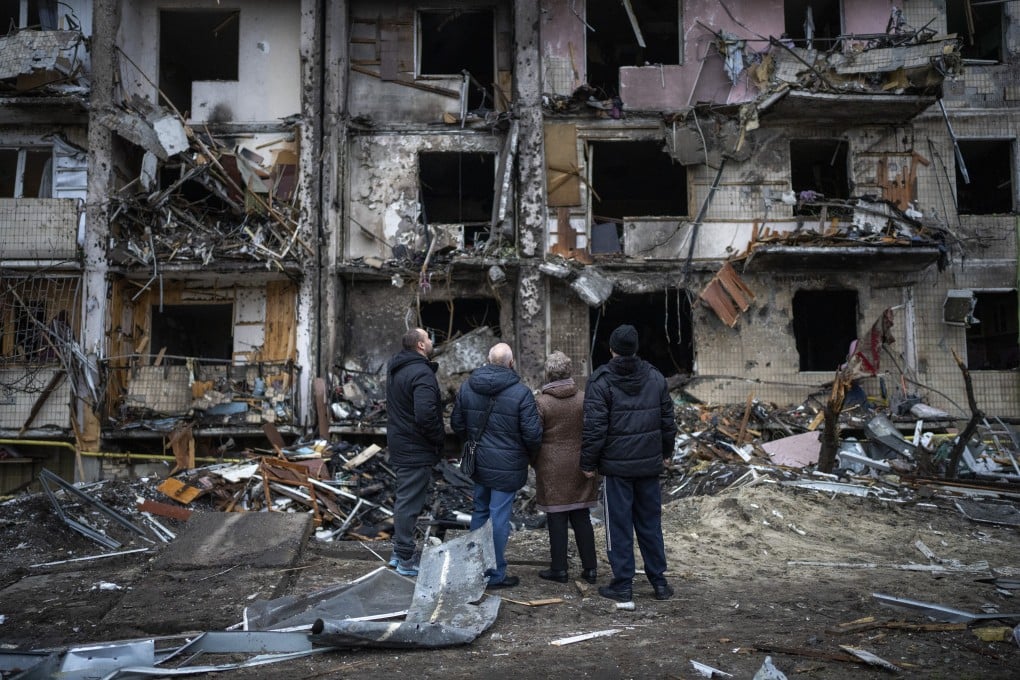 A damaged residential building in Kyiv, Ukraine after Russia launched its massive military operation. Photo: AP