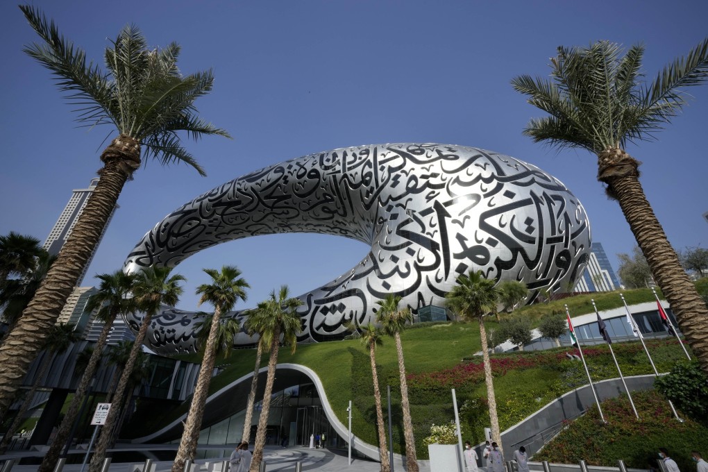 The Museum of the Future has opened its doors in Dubai, the United Arab Emirates. The seven-storey structure envisions a dreamlike world powered by solar energy and focused on sustainability. Photo: AP