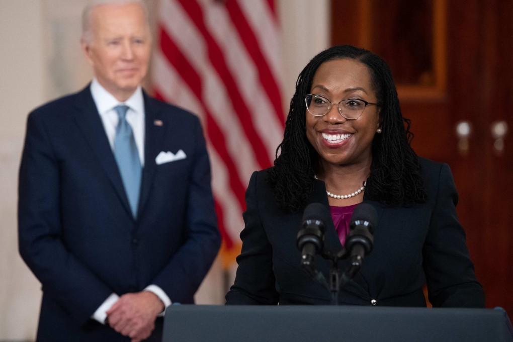 Judge Ketanji Brown Jackson, with President Joe Biden, speaks after she was nominated for Associate Justice of the US Supreme Court at the White House on Friday. Photo: AFP