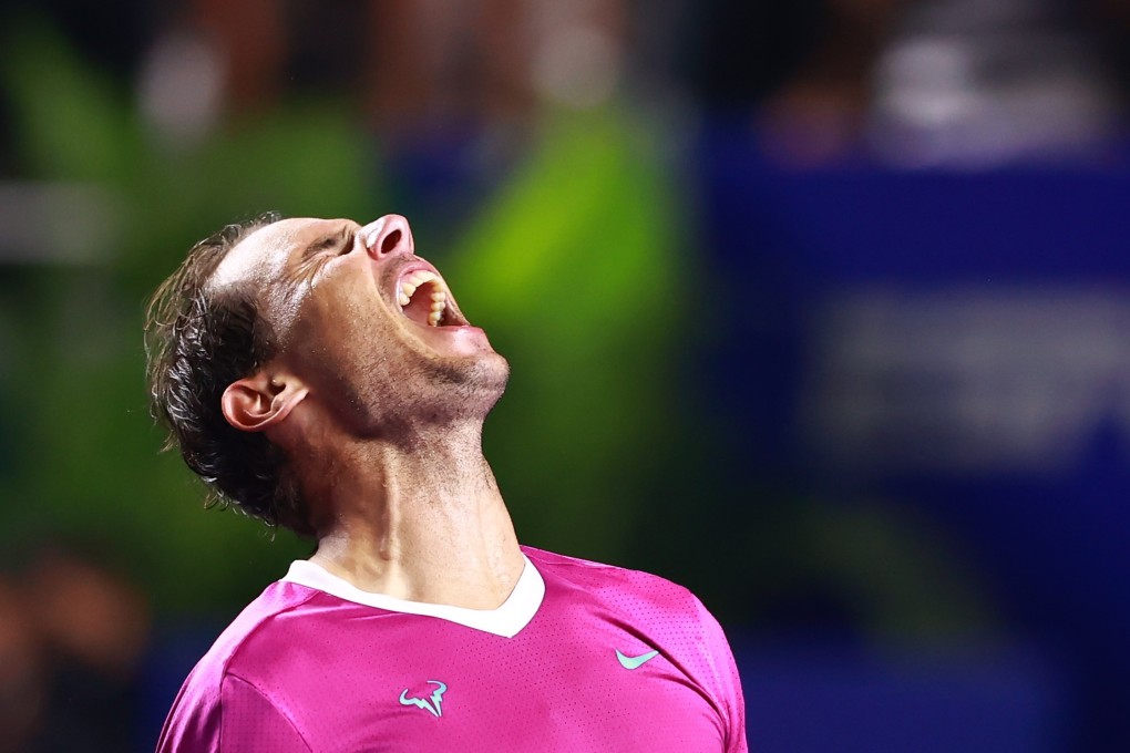Rafael Nadal screams in delight after winning the Mexican Open men’s singles title in Acapulco. Photo: EPA-EFE