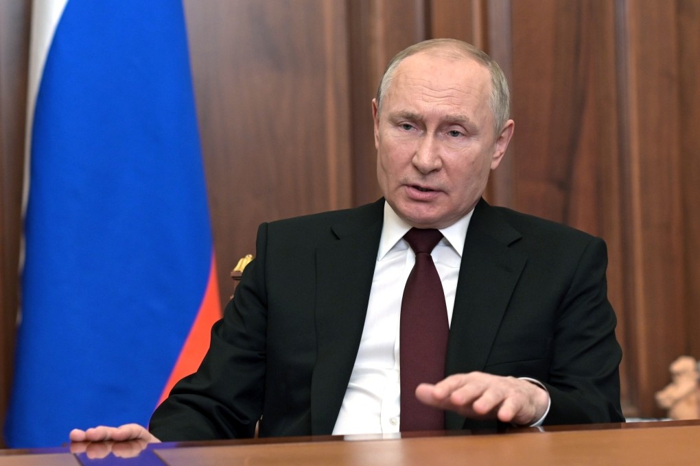 Russian President Vladimir Putin addresses the nation in the Kremlin in Moscow, Russia, on February 21, 2022. Photo: Sputnik/Kremlin Pool Photo via AP