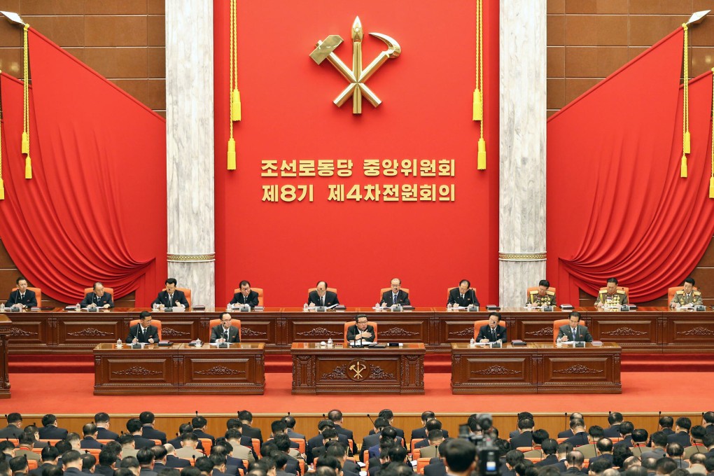 A photo provided by the North Korean Central News Agency (KCNA) on 28 December 2021 shows North Korean Leader Kim Jong-un (C) speaking during a plenary session of the central committee of the ruling Workers’ Party. Photo: KCNA/DPA