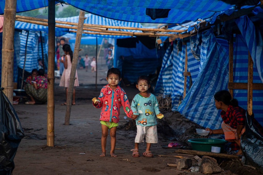 Myanmar refugee children who fled a surge in violence as the military cracks down on rebel groups, at a camp near the Myanmar-Thailand border earlier this month. File photo: AFP