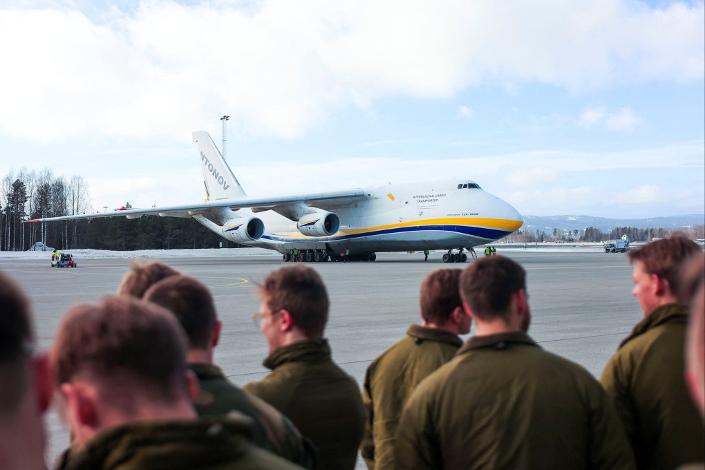 The Antonov aircraft is seen on the tarmac in Gardermoen, Norway on February 27. Photo: NTB / via Reuters
