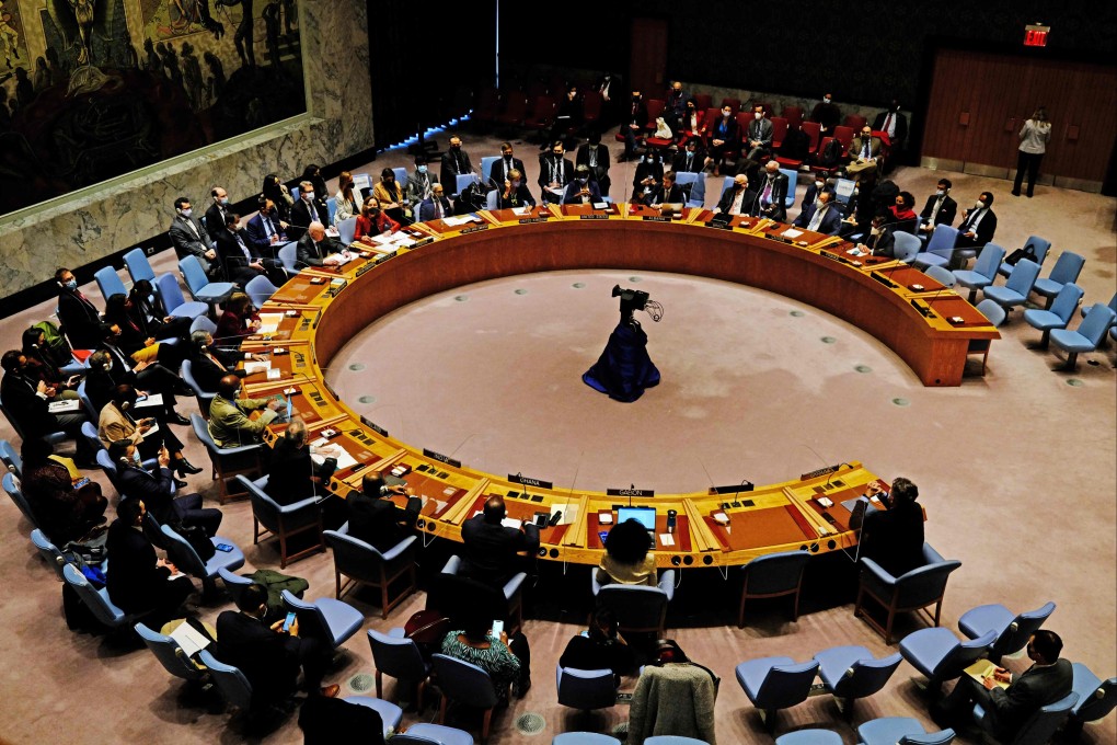The United Nations Security Council meets at the UN Headquarters in New York City on February 27, 2022. The United Nations Security Council voted Sunday to hold a rare emergency special session of the General Assembly to discuss Russia’s attack on Ukraine. Photo: AFP