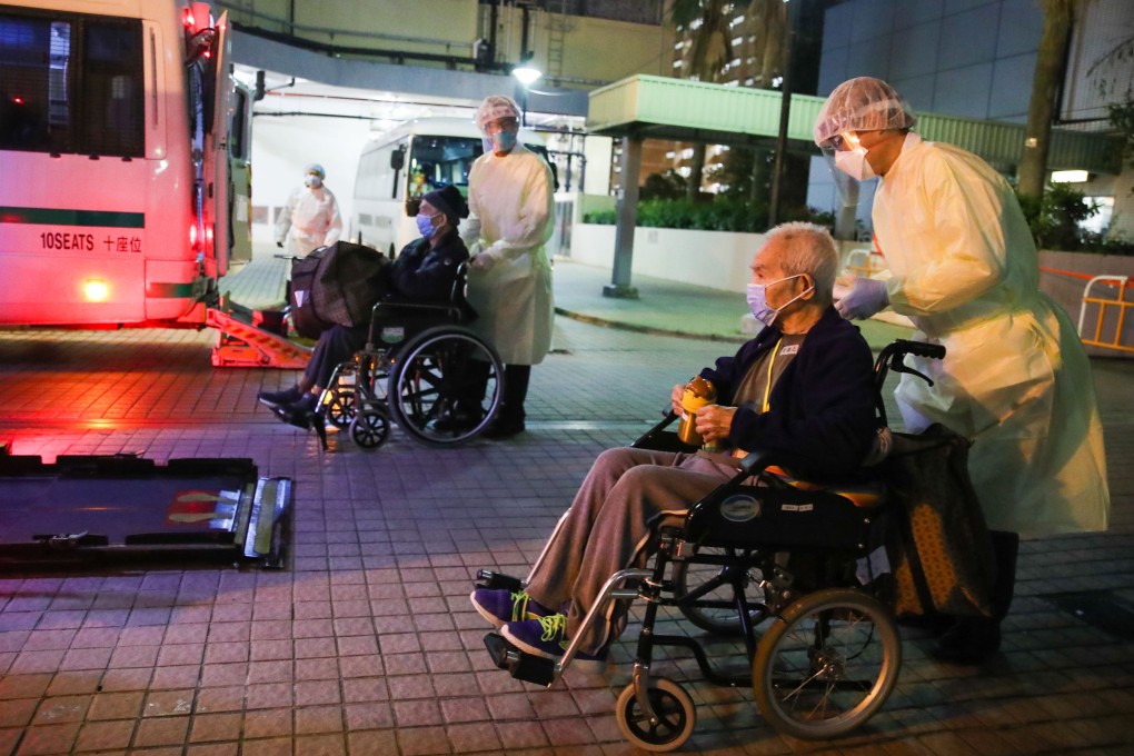 Elderly residents are evacuated from a local care home in late January after a staff member there contracted the coronavirus. Photo: Edmond So