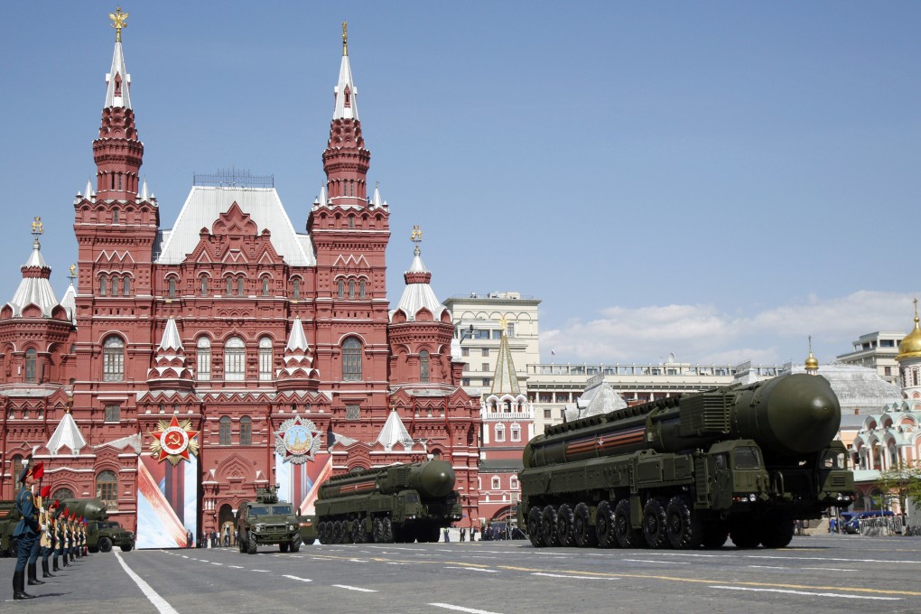 Russian ICBM missile launchers take part in the Victory Day military parade at Red Square in Moscow in May 2016. Photo: AP