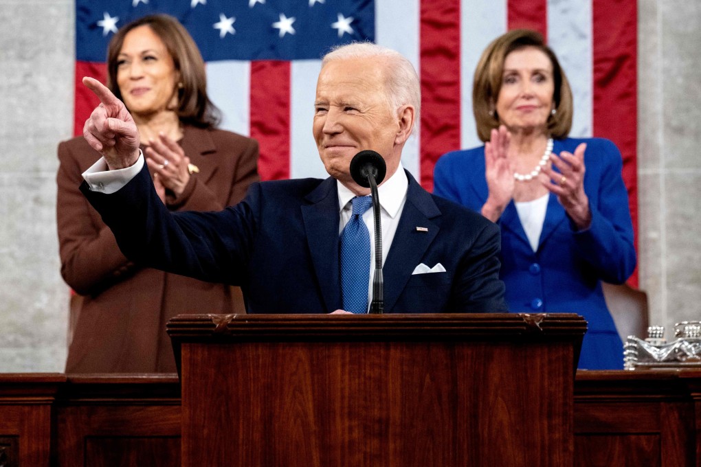 US President Joe Biden gestures as he delivers his first State of the Union address. Photo: AFP