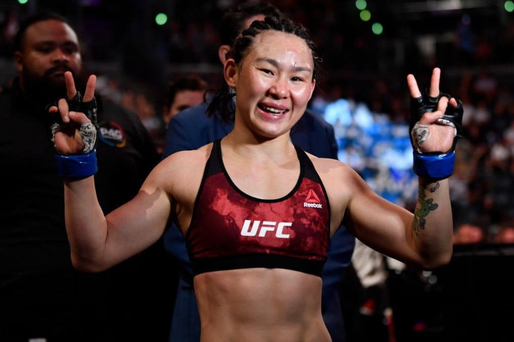 Yan Xiaonan of China celebrates after defeating Karolina Kowalkiewicz in their strawweight bout during the UFC Fight Night event at Spark Arena on February 23, 2020 in Auckland, New Zealand. Photo: Jeff Bottari/Zuffa LLC