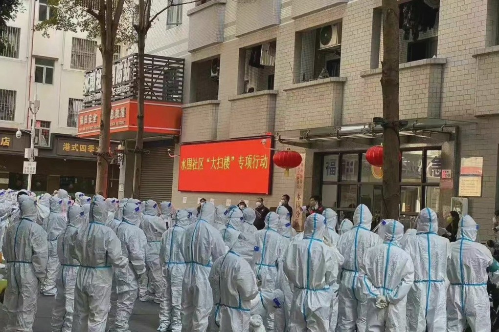 Residents in Shuiwei, a residential area in Shenzhen, are being visited daily for tests and checks on the number of people living in properties. Photo: Weibo