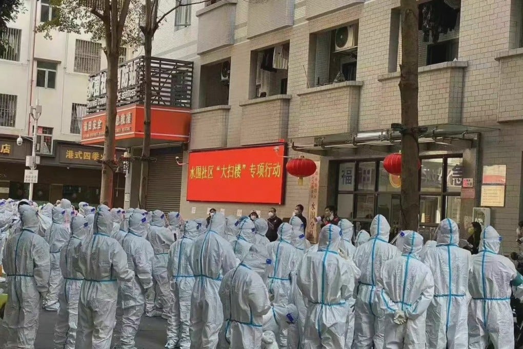 Residents in Shuiwei, a residential area in Shenzhen, are being visited daily for tests and checks on the number of people living in properties. Photo: Weibo