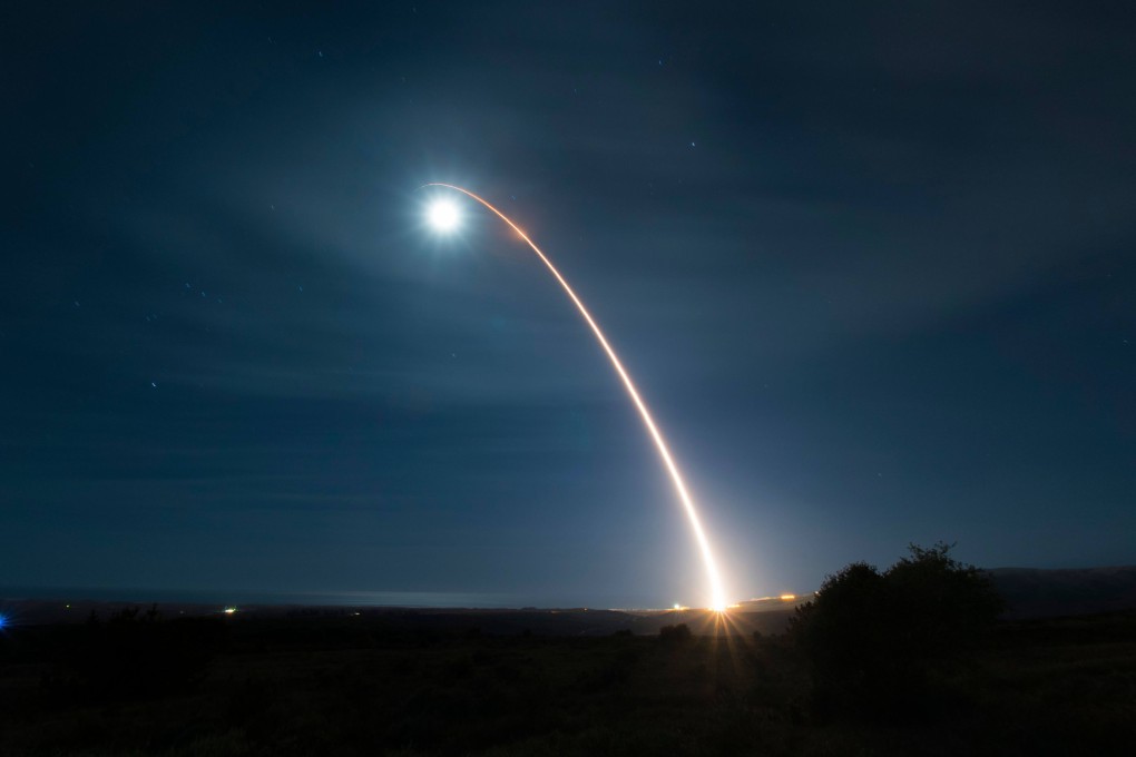 An unarmed Minuteman III intercontinental ballistic missile is launched during a test at Vandenberg Air Force Base, California, in February 2020. Photo: US Air Force via AFP