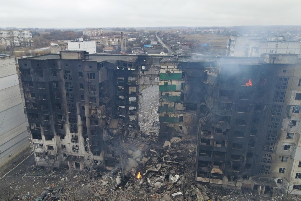 A residential building destroyed by shelling as Russia’s invasion of Ukraine continues. Photo: Reuters