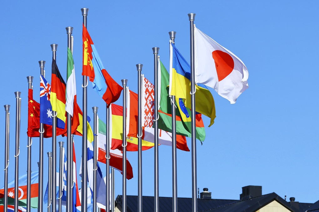National flags fly at the Beijing Winter Paralympic athletes’ village in Zhangjiakou, China, on March 2, 2022. Photo: Kyodo
