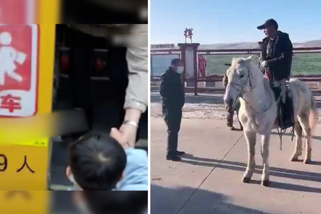 A father put his son on the wrong school bus, a horse-riding grandpa takes virus test and a suspicious girlfriend gets scammed US$1,266. Photo: SCMP artwork