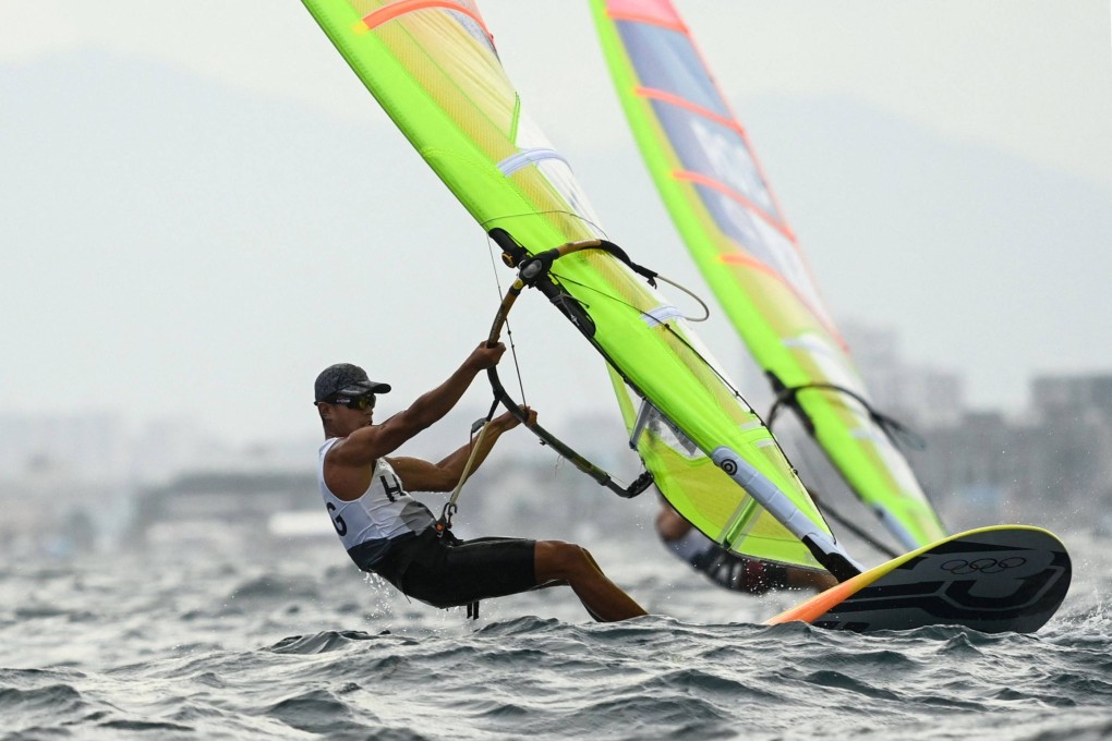 Hong Kong’s Chun Leung Michael Cheng competes in the men’s windsurfer RS:X race during the Tokyo 2020 Olympic Games. Photo: AFP