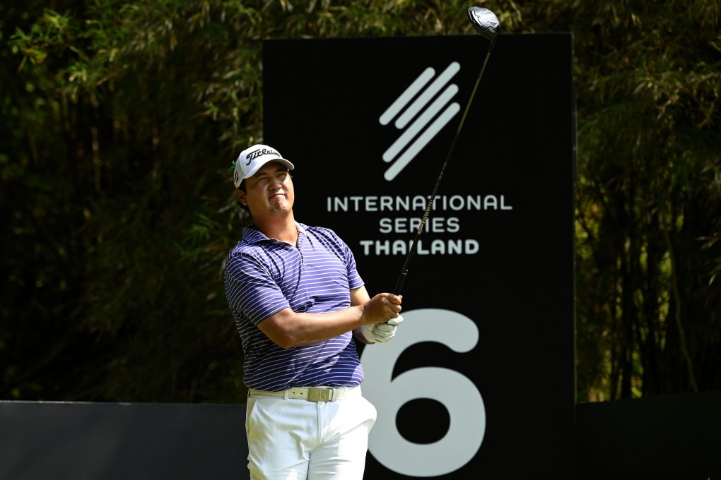 Sihwan Kim tees off on the 6th hole during the first round of the International Series Thailand at Black Mountain Golf Club. Photo: Paul Lakatos/Asian Tour