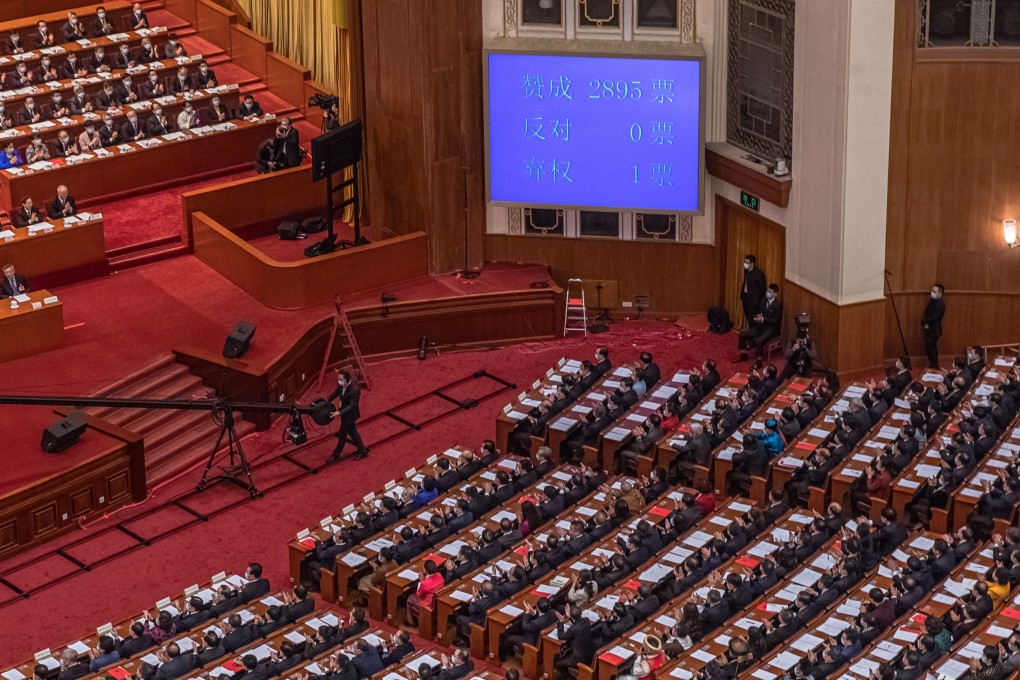 The closing session of the National People’s Congress (NPC) is seen in the Great Hall of the People, in Beijing, in March 2021. Photo: EPA-EFE