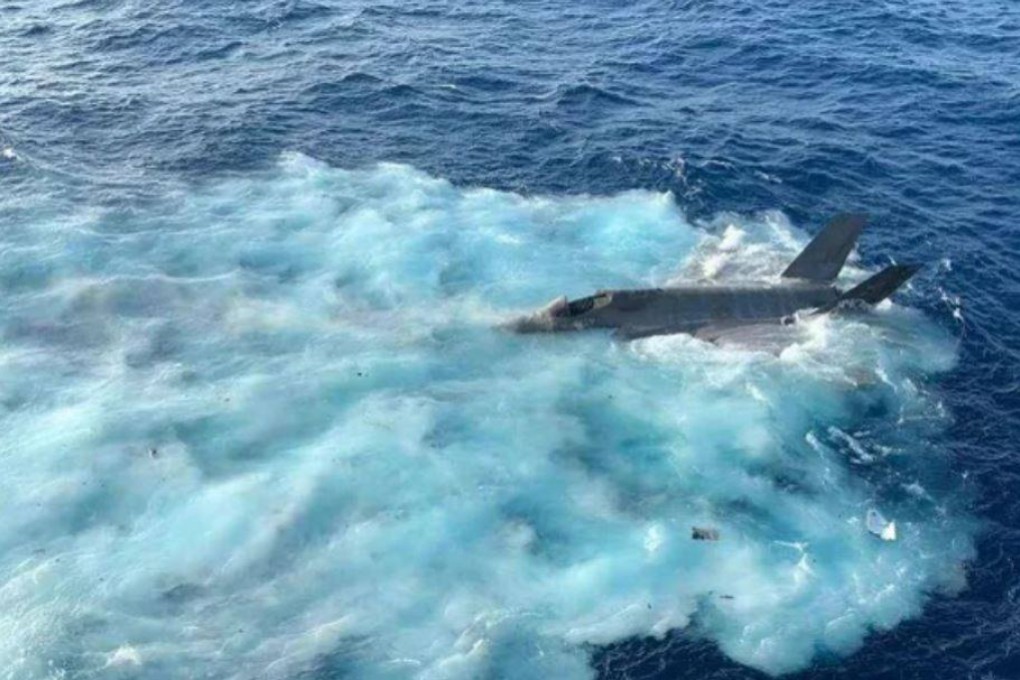 The US Navy confirmed in January that a photo circulating on social media did show an F-35C, one of its most advanced fighter aircraft, floating in the South China Sea after a “landing mishap”. Photo: Handout