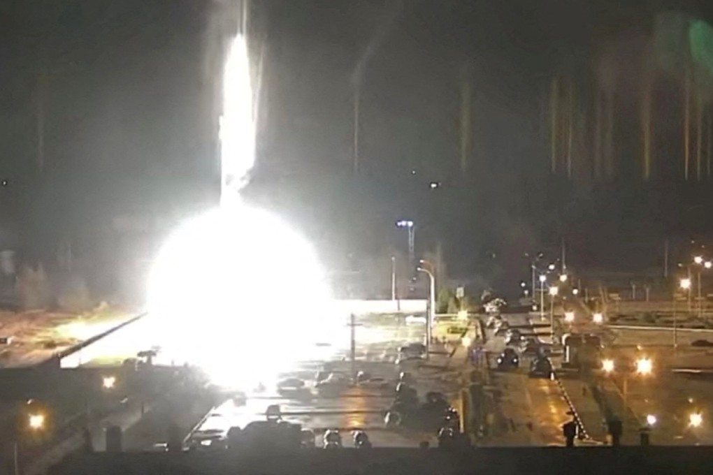 Surveillance camera footage shows a flare landing at the Zaporizhzhia nuclear power plant during shelling in southeastern Ukraine on Friday. Photo: Zaporizhzhya NPP via YouTube/via Reuters