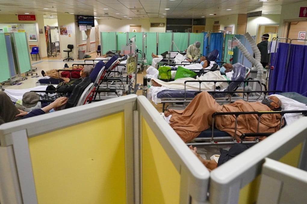 Patients crowd the accident and emergency department at Prince of Wales Hospital in Sha Tin as Hong Kong battles a Covid-19 fifth wave. Photo: Felix Wong