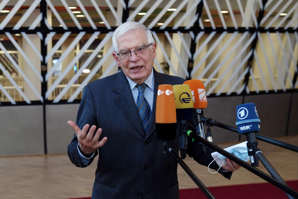 Josep Borrell speaks to the media ahead of a meeting in Brussels on March 4. Photo: AFP