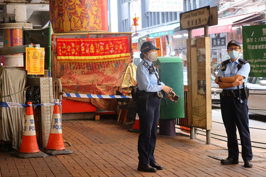 Stalls are closed under the Canal Road Flyover on Saturday. Photo: Dickson Lee
