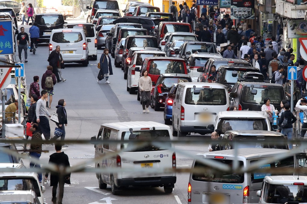 Illegally parked cars in Mong Kok. Photo: Dickson Lee