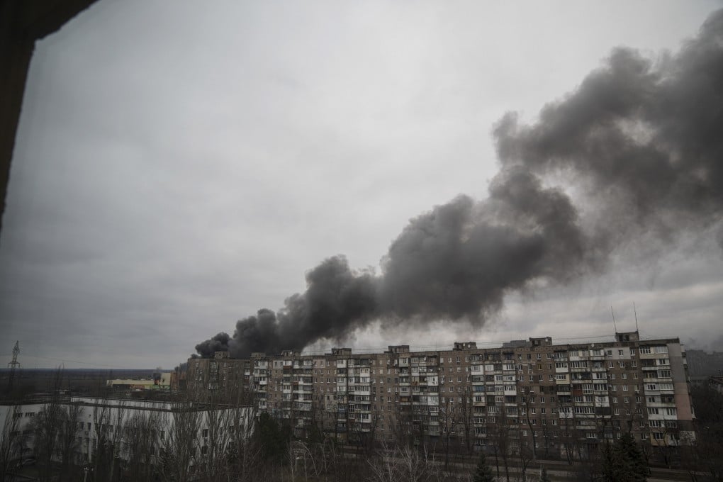 Smoke rises after shelling by Russian forces in Mariupol, Ukraine, on Friday. Photo: AP