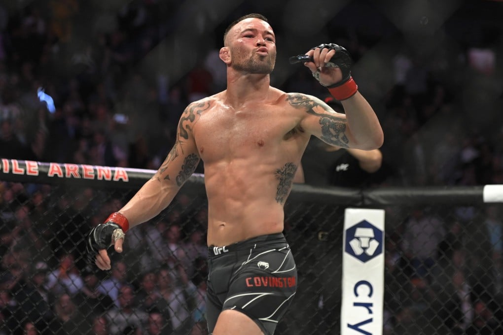Colby Covington gestures to Jorge Masvidal after their welterweight fight during UFC 272 at T-Mobile Arena. Photo: AFP