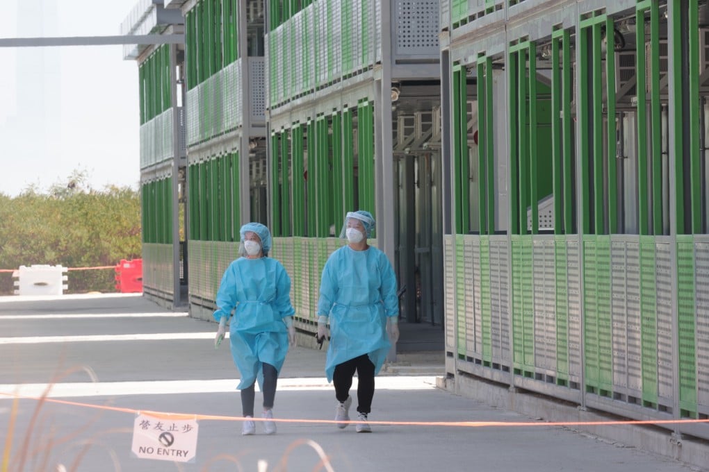 Health workers at the Penny’s Bay quarantine camp in Lantau Island. Photo: Sam Tsang