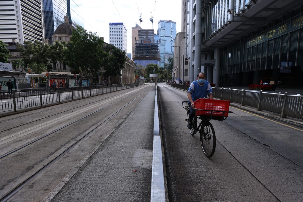 Hong Kong’s Central district is all but empty as people work from home home amid the fifth wave of coronavirus. Photo: Nora Tam