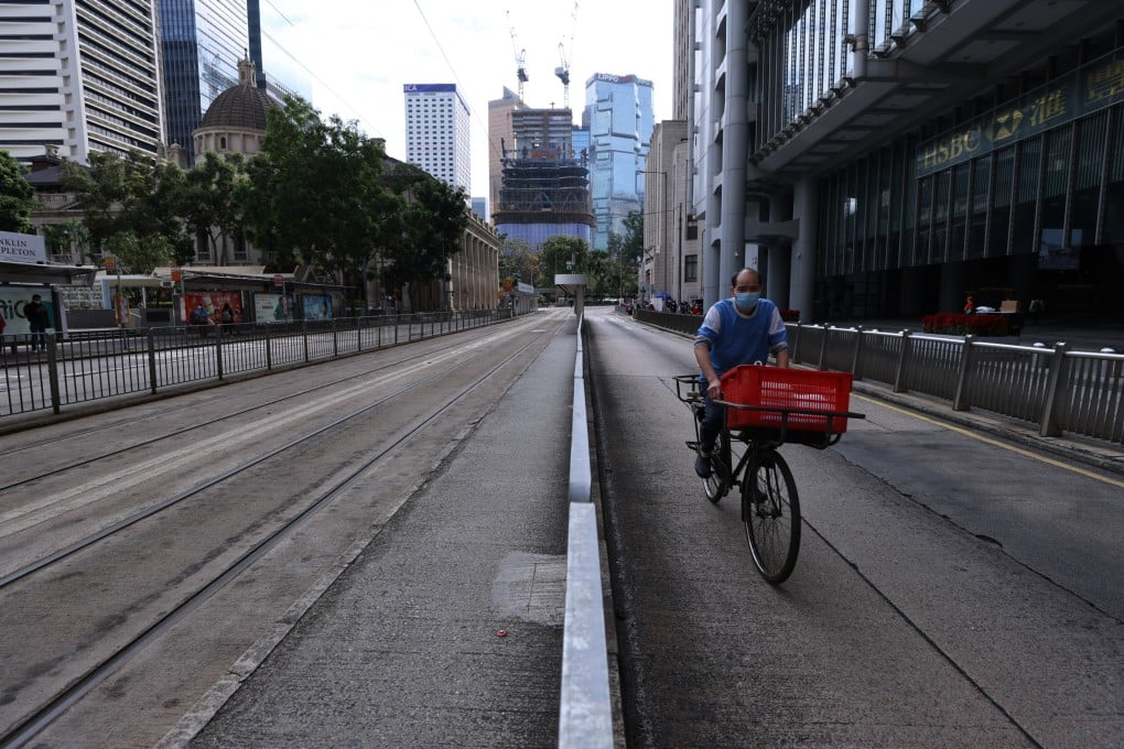 Hong Kong’s Central district is all but empty as people work from home home amid the fifth wave of coronavirus. Photo: Nora Tam