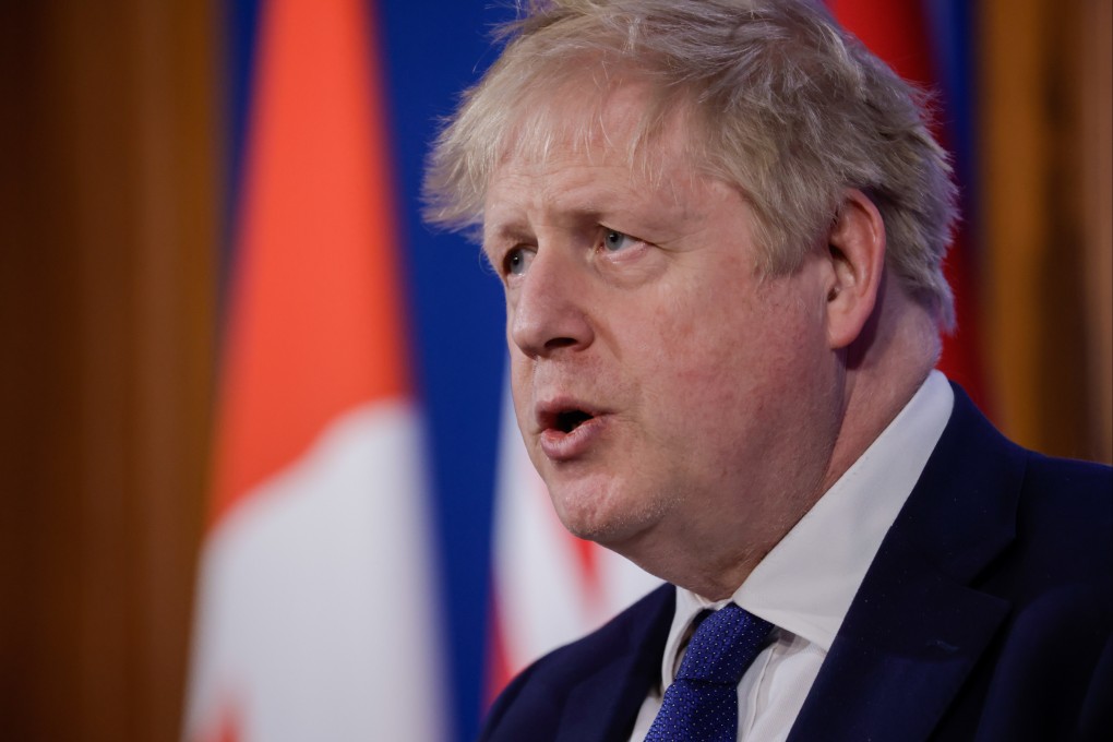 Boris Johnson, British prime minister, during a joint news conference with the prime ministers of Canada and The Netherlands on Monday. Photo: Bloomberg