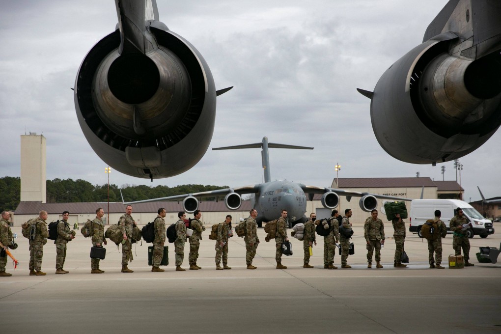 US troops leave for Europe from the Pope Army Airfield at Fort Bragg, North Carolina, on February 3. A US official said on March 7 the US is sending 500 more troops to Europe to boost Nato security. Photo: AFP