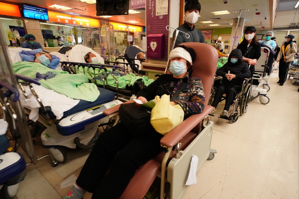 Patients waiting at Queen Elizabeth Hospital in Jordan for care during Hong Kong’s fifth coronavirus wave. Photo: Felix Wong