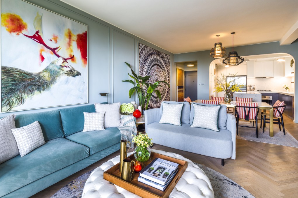 At this apartment in Pok Fu Lam, Hong Kong, designed by Rosheen Rodwell Interiors, a treasured painting provides the living area’s colour palette for a family of four. Photo: John Butlin
