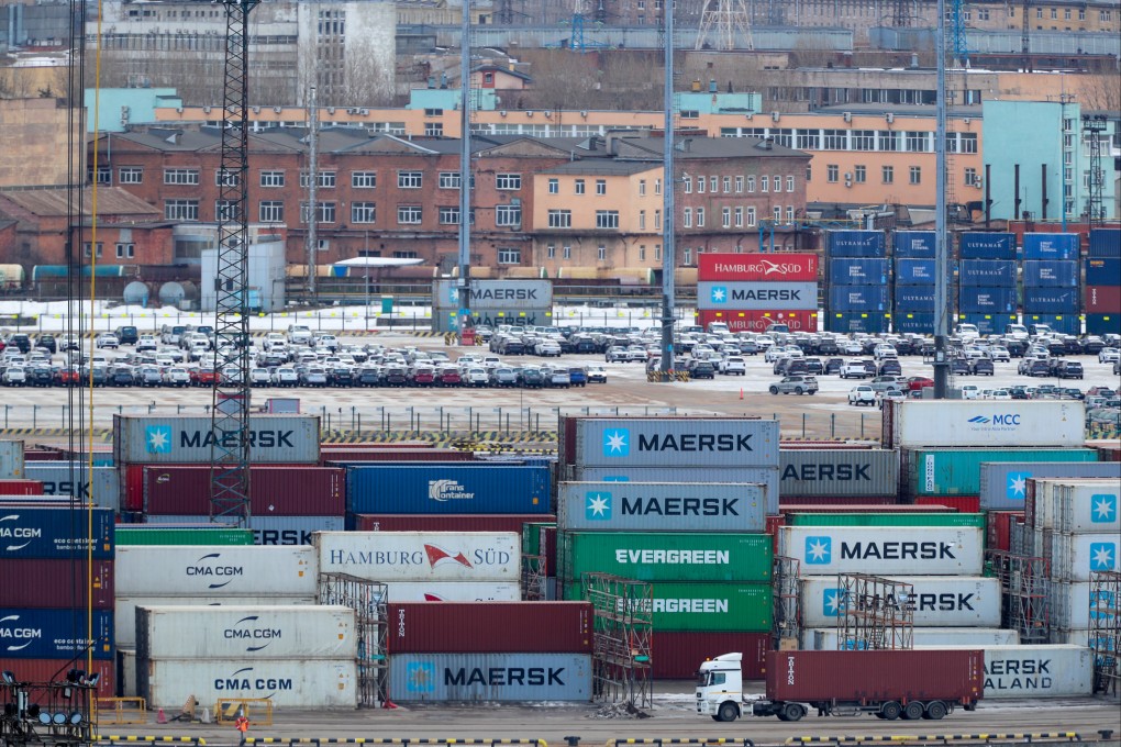 Stacks of containers are seen in the port of St. Petersburg, Russia. Photo: dpa