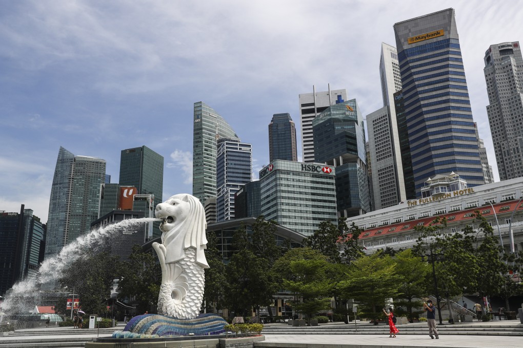 The Merlion statue along the Marina Bay area in Singapore. Photo: AP